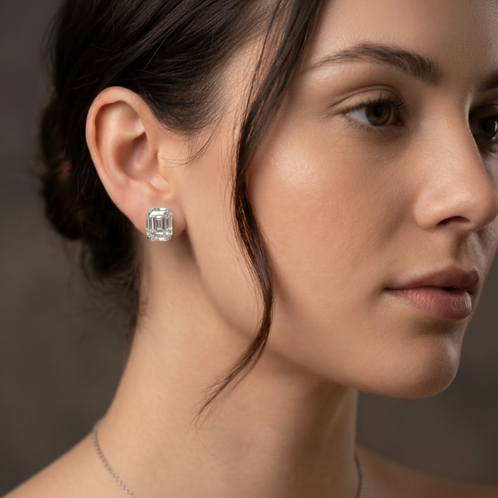 10.66 ct total weight EM cut earrings on 
