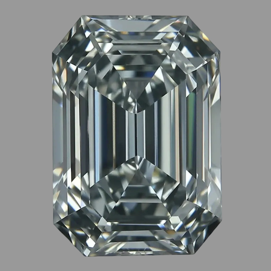 Rectangular cut diamond on a gray background