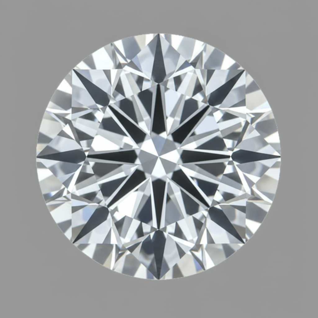 A round brilliant-cut diamond shown from the top, 