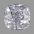 A cushion-cutFancy light Purpelish pink diamond with brilliant faceting,  against a solid gray background.