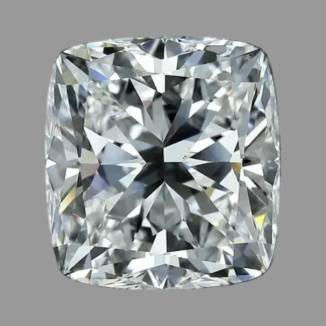 A cushion-cut  diamond with brilliant faceting,