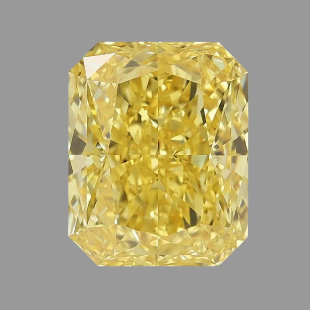 A Vivid yellow Radiant-cut diamond with brilliant facets