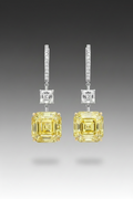 10.26ct TW Matched Pair Fancy Intense Yellow Asscher Cut Diamonds