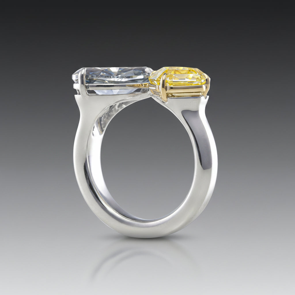 Fancy Dark Gray-Blue Oval 3.10CT And Fancy Vivid Yellow Asscher 3.30CT
