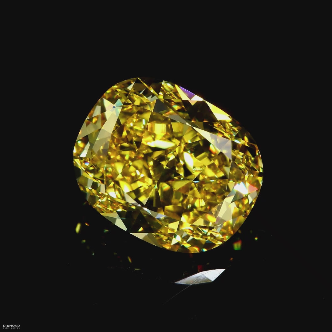 10.50 ct Fancy Vivid Yellow Cushion Rare Natural Diamond